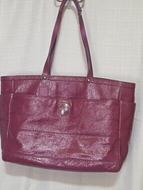Coach F17940 Signature Fuchsia Baby Diaper Bag Tote Patent Leather